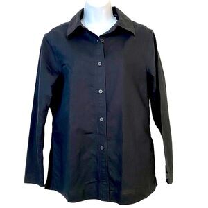 Black Linen Button Front Shirt Top Blouse Small Classic Breathable